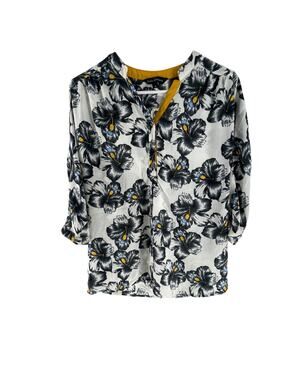 Latin Quarters Black White Floral 3/4 Sleeve Button Down Top Women's Size Small